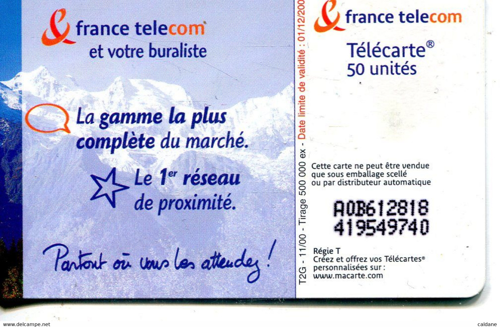 TELECARTE  France Telecom  50 UNITES.    5.000.000.  EX. - Landscapes