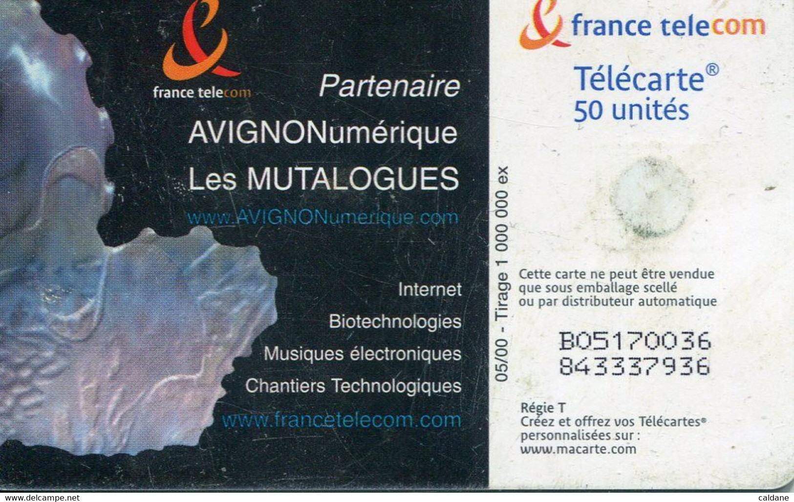 TELECARTE  France Telecom  50 UNITES.    1.000.000.  EX. - Cultural