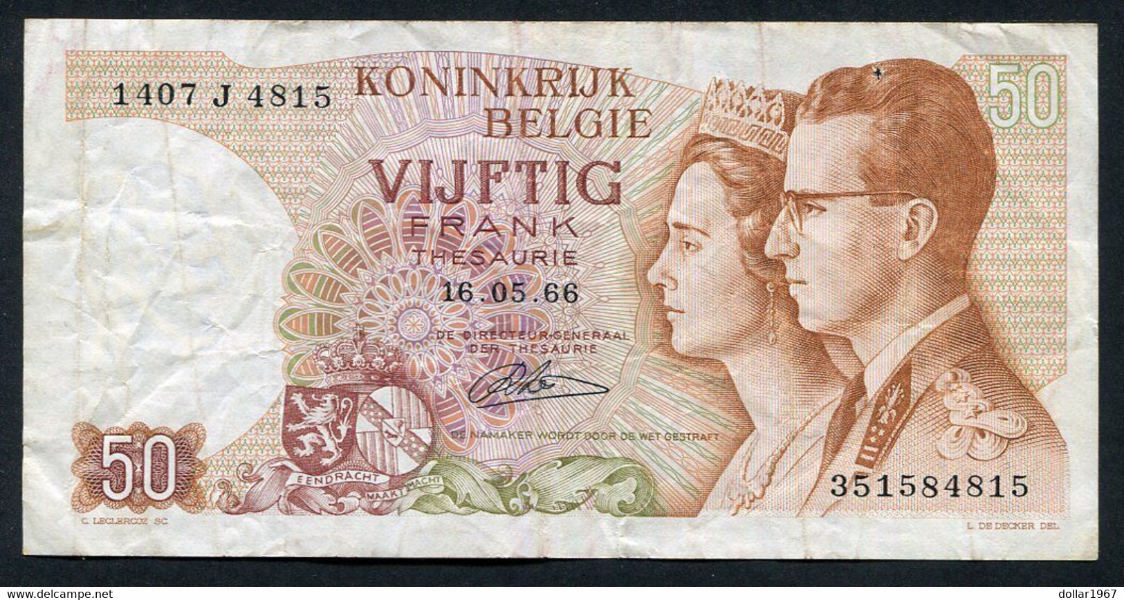 België 50 Frank 14-5- 1966 -NO: 1407 J 4815 - 50 Francs