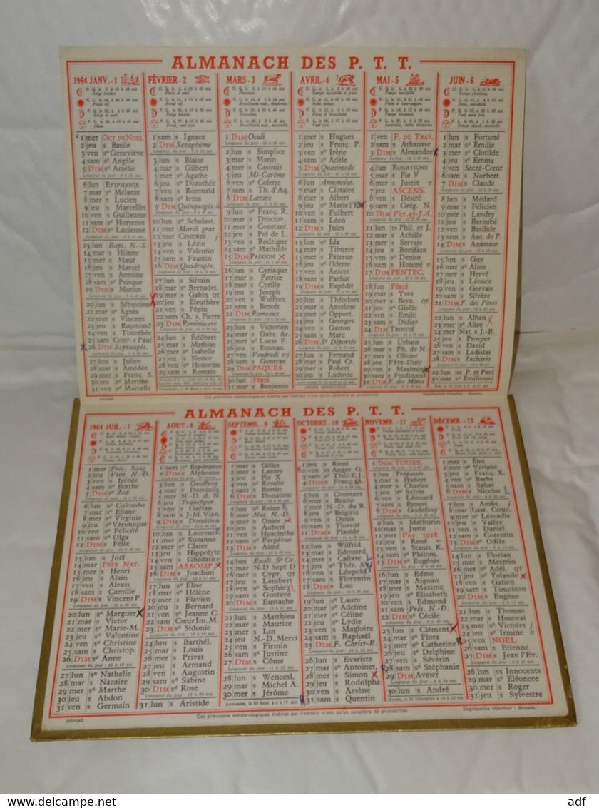 1964 ANNEE BISSEXTILE CALENDRIER ALMANACH DES PTT, PORT DE CALVI EN CORSE, OBERTHUR, ARDENNES 08 - Groot Formaat: 1961-70