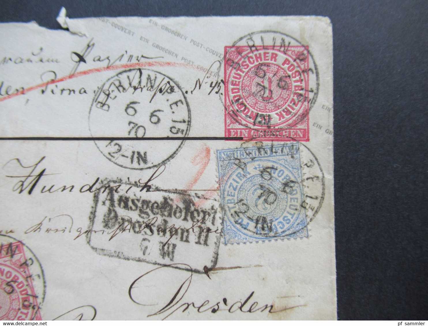 AD NDP 6.6..1870 GA Umschlag Mit 2 Zusatzfrankaturen Als Paketbegleitadresse Aufkleber Aus Berlin Post Exped. 15 - Postal  Stationery