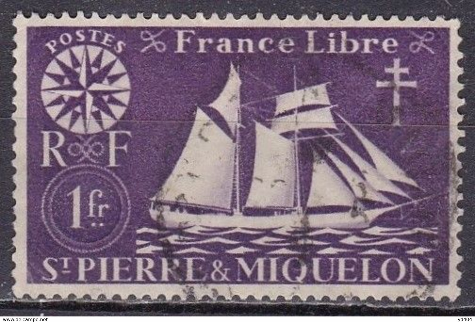 PM-003 – ST PIERRE & MIQUELON – 1942 – FISHING SCHOONER – SG # 328 USED 3,20 € - Oblitérés