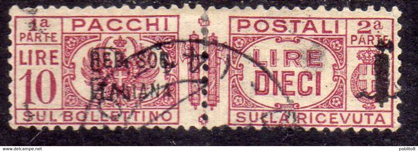 ITALIA REGNO ITALY KINGDOM 1944 REPUBBLICA SOCIALE ITALIANA PACCHI POSTALI PARCEL POST FASCIO LIRE 10 USATO USED FIRMATO - Postal Parcels