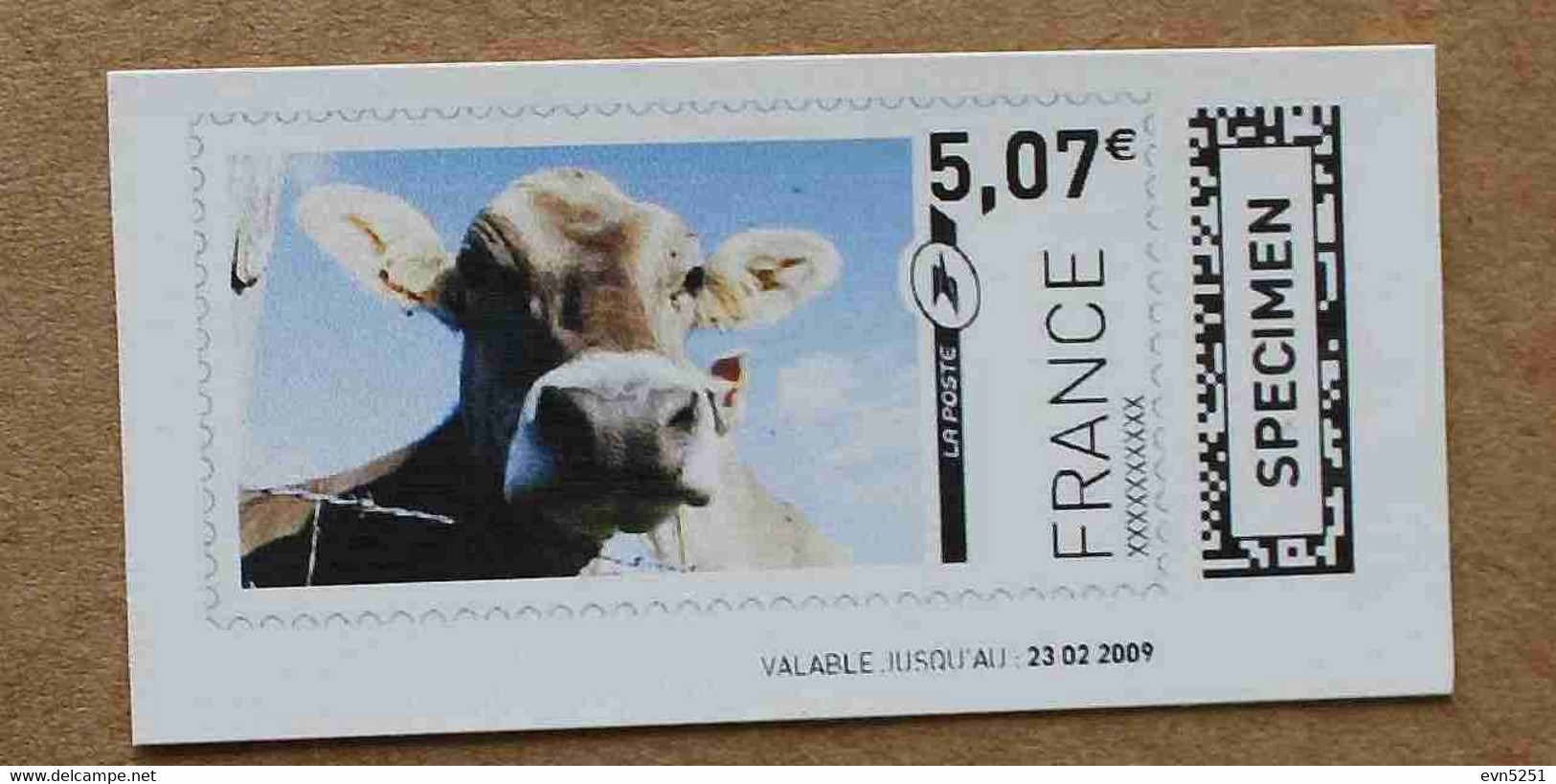 Ti02-01 :  SPECIMEN - Vache 5.07 €  + 5.16 € (autoadhésifs / Autocollants) - Specimen