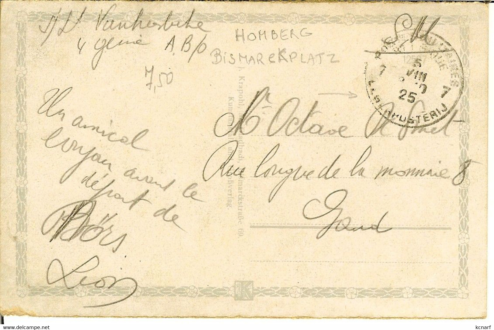 CP De HOMBER A Rh. " Bismarckplatz " Cachet Poste Militaire Belge 7 - Ratingen