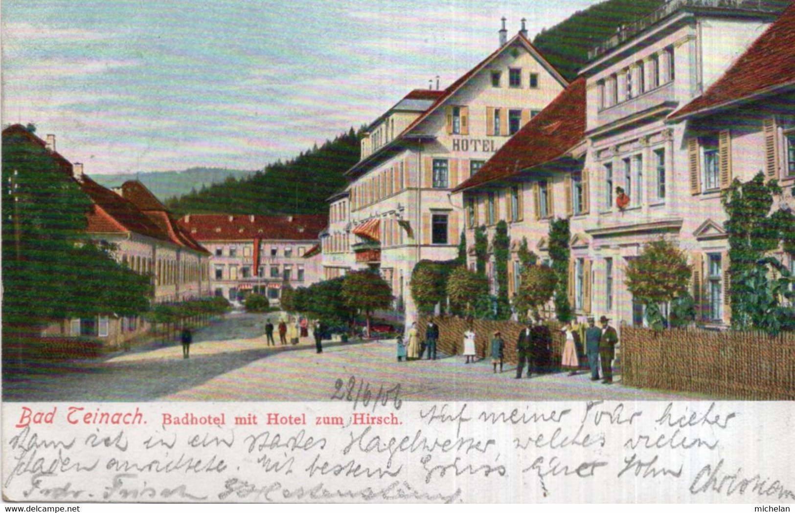 CPA    ALLEMAGNE---BAD TEINACH ---BADHOTEL MIT HOTEL ZUM HIRSCH---1908 - Bad Teinach