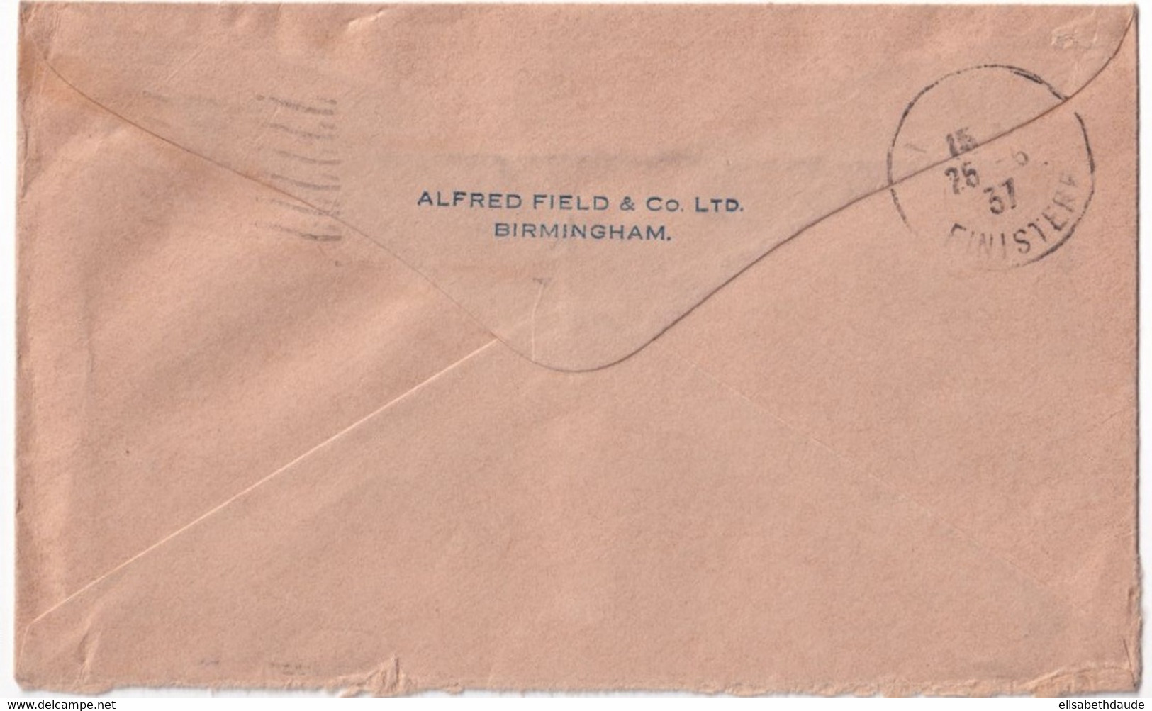 GB / PERFIN - 1937 - ENVELOPPE De BIRMINGHAM Avec PERFORE (ALFRED FIELD) => MORLAIX (FINISTERE) - Perfins