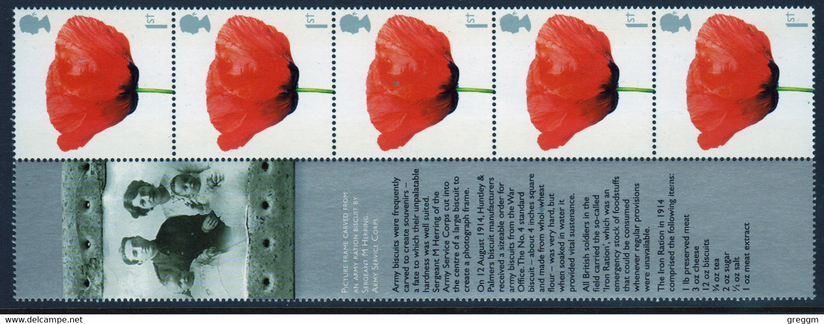 Great Britain 2008 Five 1st Smiler Sheet Commemorative Stamps With Label From The Lest We Forget Set In Unmounted Mint. - Timbres Personnalisés