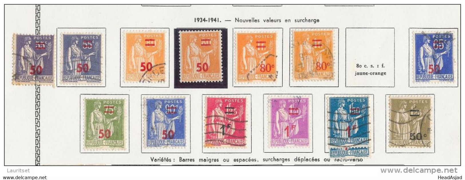 FRANKREICH France 1934-1941 Type Peace Paix Frieden OPT-s Small Specialized Lot Of Various Types & Color Shades */o - Altri & Non Classificati