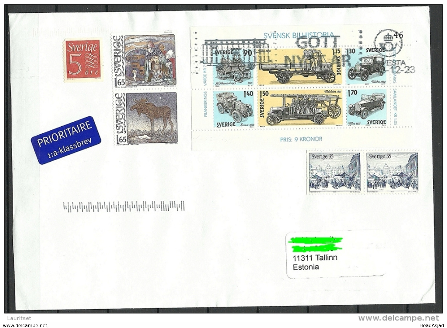 SCHWEDEN Sweden Sverige 2013 Air Mail Cover To Estland Estonia Estonie Woth Block Autos Cars Etc - Storia Postale