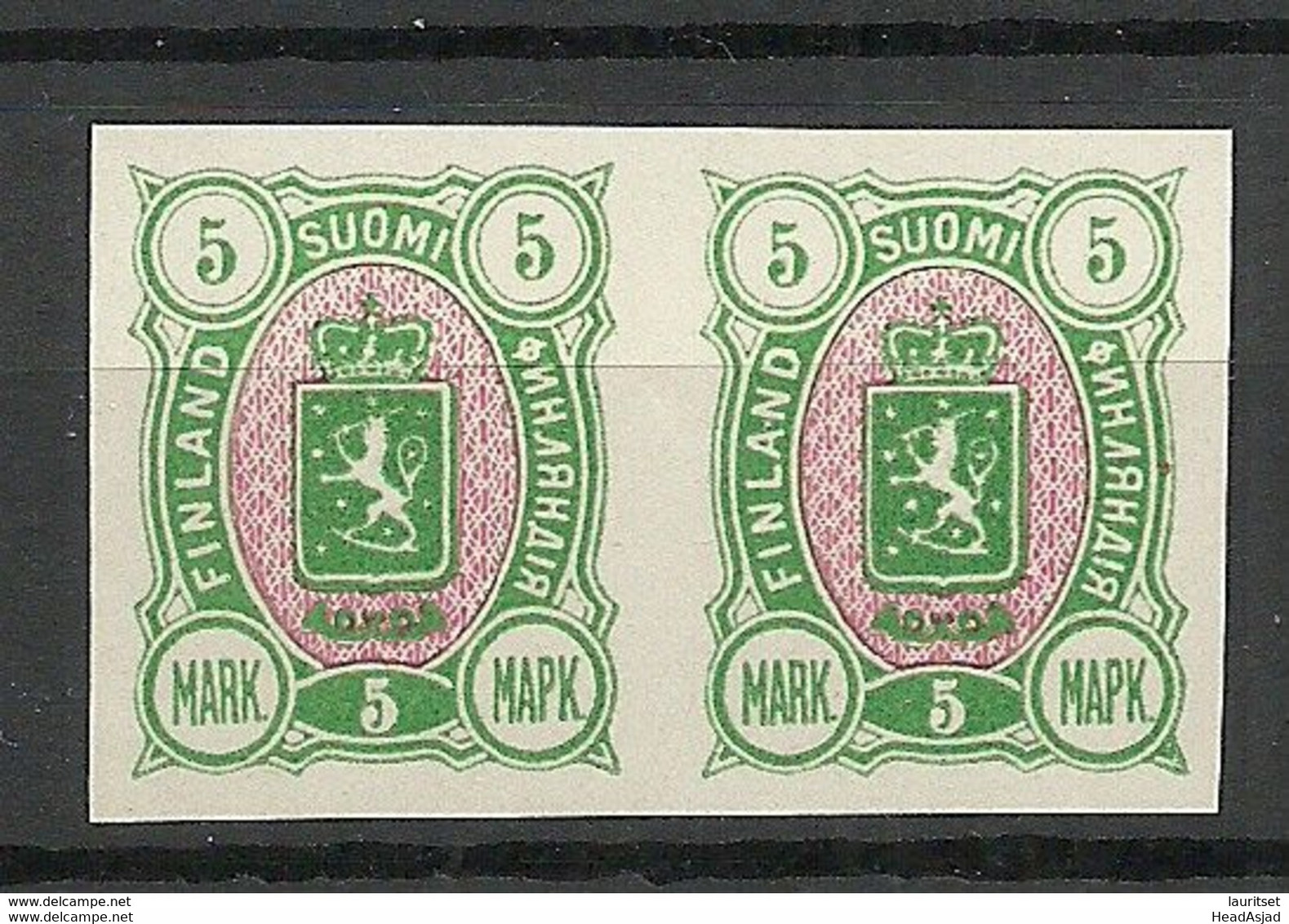 FINLAND FINNLAND 1885 Michel 33 Imperforate Proof Probedruck As Pair MNH (no Gum As Issued) - Nuevos