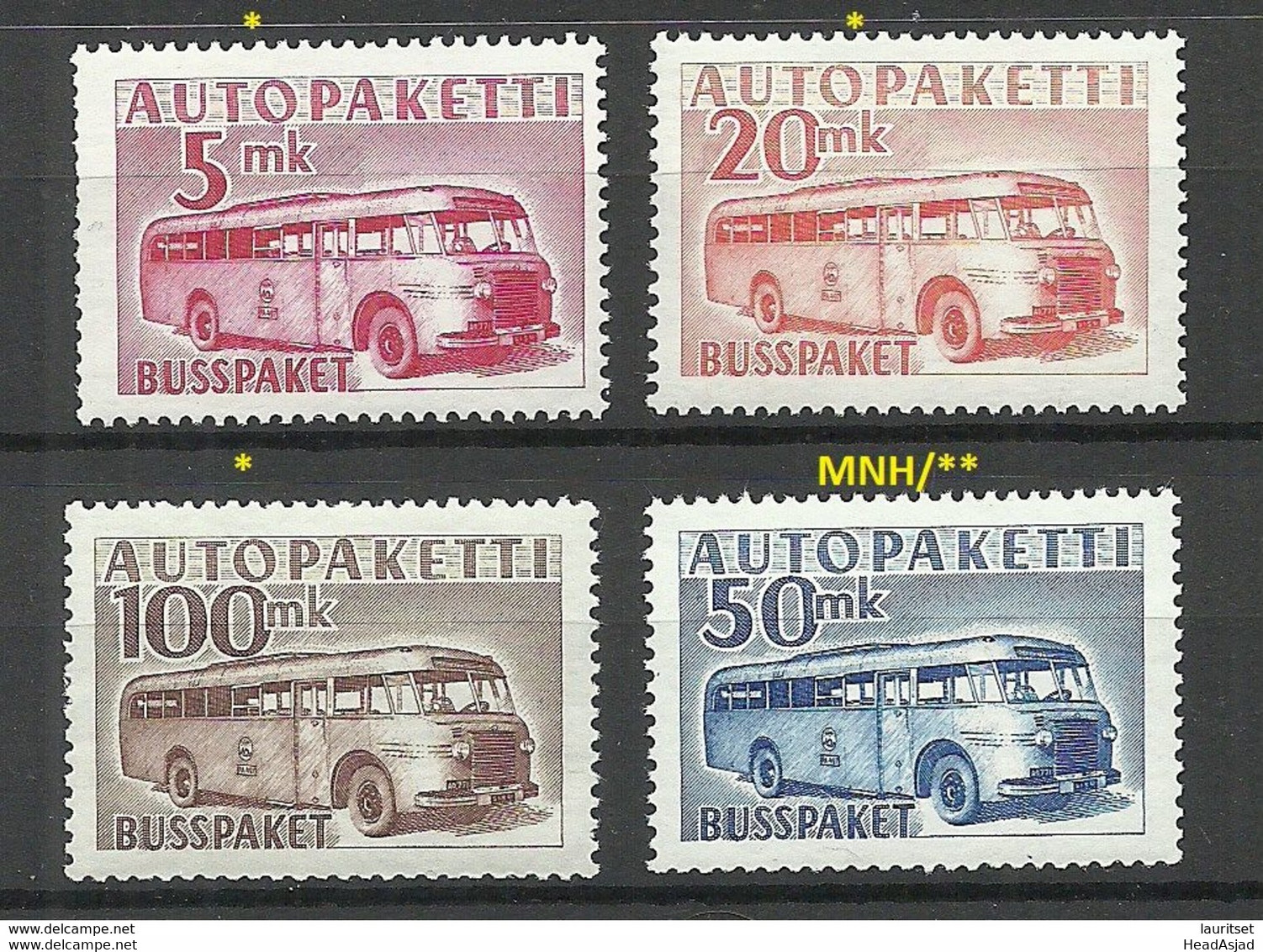 FINLAND FINNLAND 1952/1958 Autopaketti Auto-Paketmarken Michel 6 - 9 MNH/MH - Colis Par Autobus