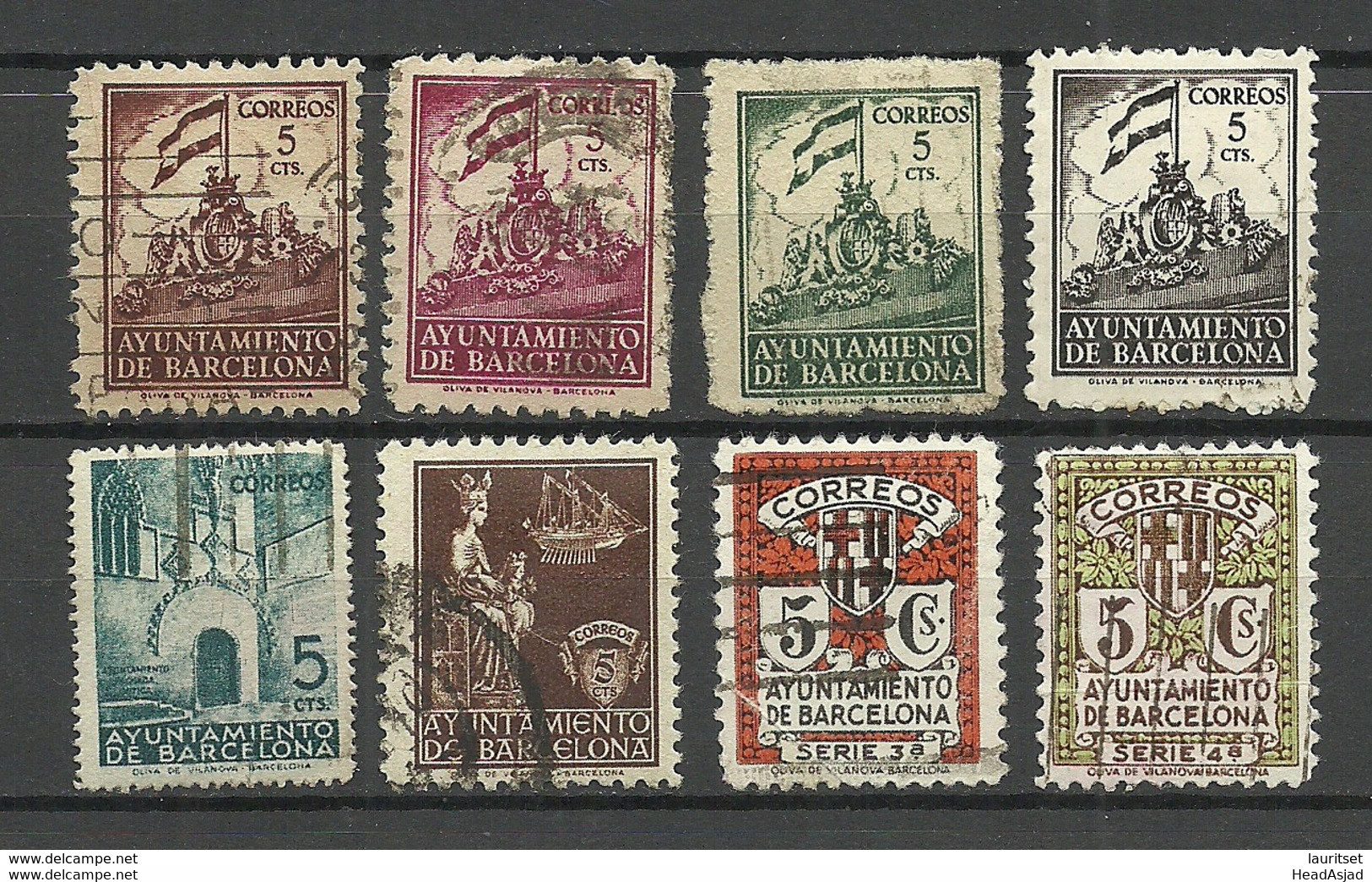 SPAIN Spanien Espana Ayuntamiento De BARCELONA , 8 Local Stamps, O - Kriegssteuermarken