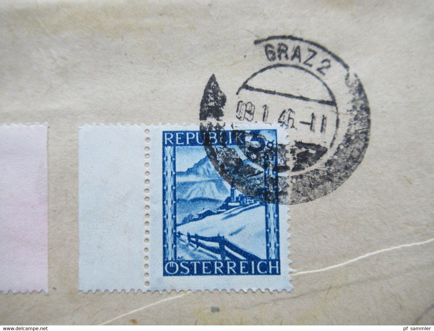 9.1.1946 Landschaften Nr. 738 (3) Und 739 (3) Randstücke Aptierter Stempel Graz 2 Umschlag Otto Cichini Briefmarken - Lettres & Documents