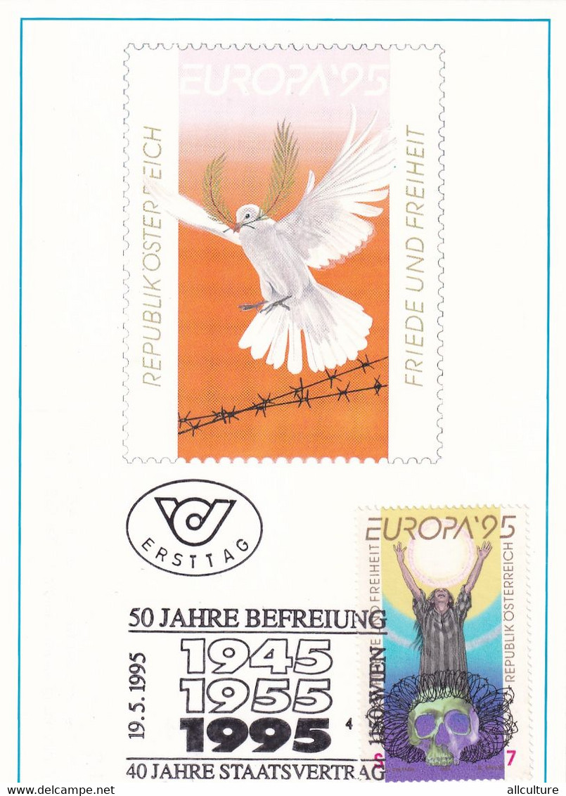 A8204- EUROPA '95, VIENNA PEACE AND FREEDOM MAXIMUM CARD  REPUBLIC OESTERREICH USED STAMP ON COVER AUSTRIA - Cartas Máxima