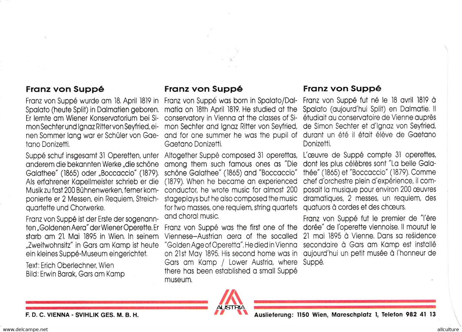 A8206- FRANZ VON SUPPE MUSICAL COMPOSER, 1995 REPUBLIC OESTERREICH USED STAMP ON COVER AUSTRIA - Storia Postale