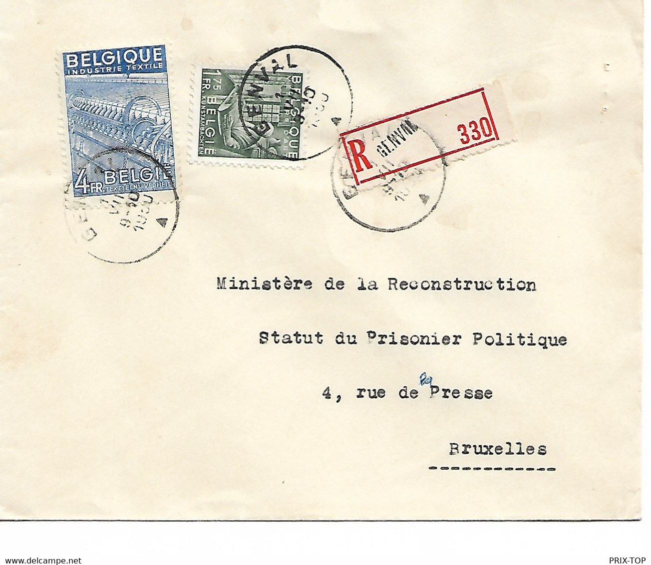 REF4423/ TP 768-771 Exportation S/L. Recommandée C. Genval 1/7/1950 > BXL - 1948 Export