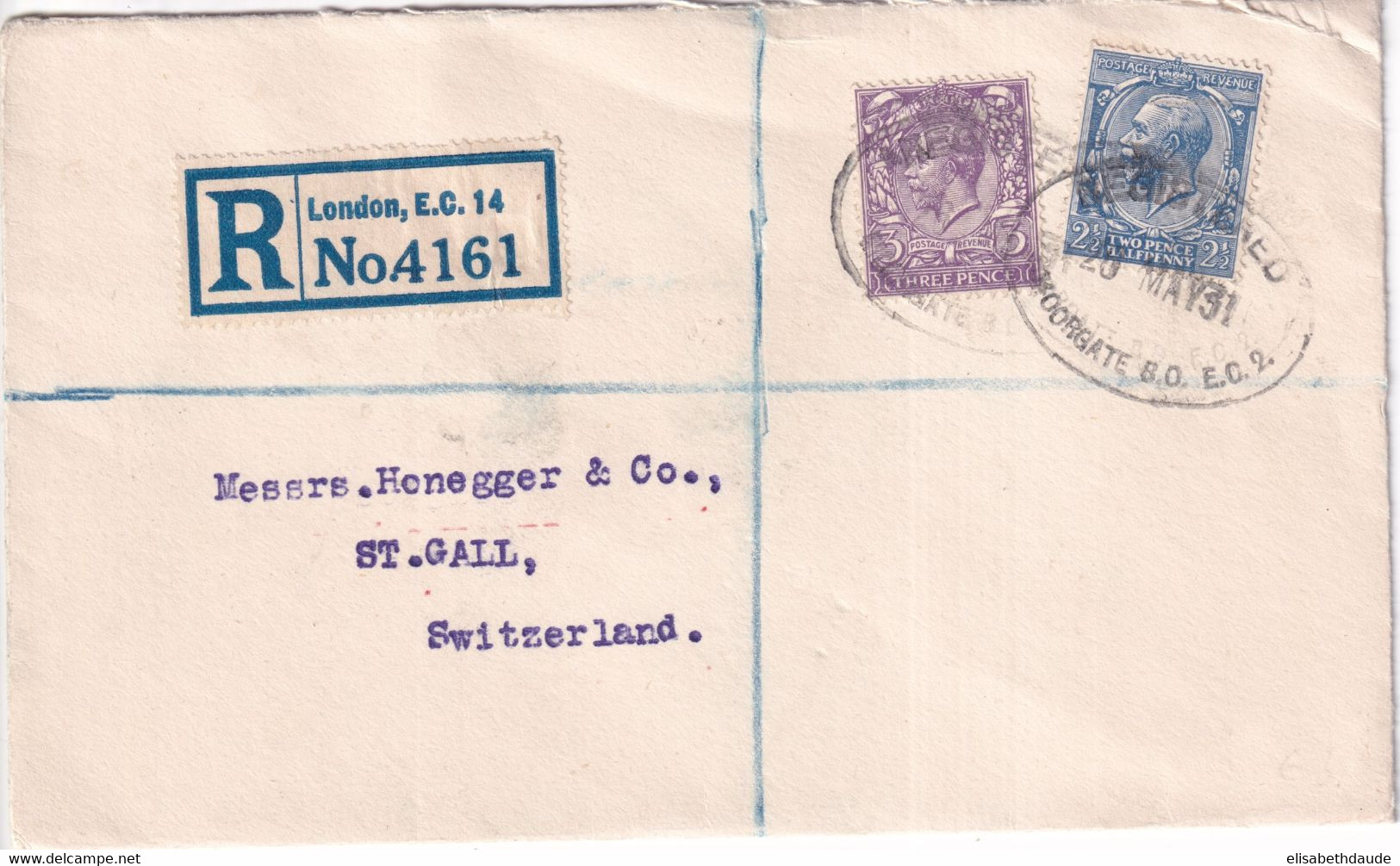 GB - 1931 - GEORGE V Sur ENVELOPPE RECOMMANDEE De LONDON => ST GALL (SUISSE) - Briefe U. Dokumente