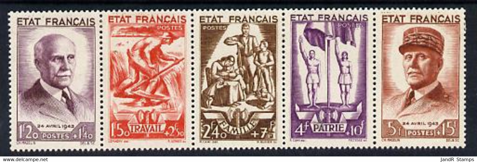 France 1943 National Relief Fund Strip Of 5 Mounted Mint SG 780a - Autres & Non Classés