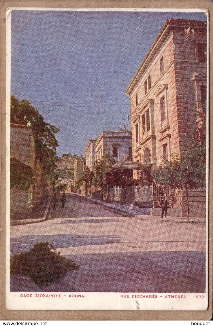 GRECE , EURE ET LOIR - CARTE RUE DIOCHARES ATHENES DEPART ATHENES POUR CHARTRES , CONTRÔLE - 1916 - Storia Postale