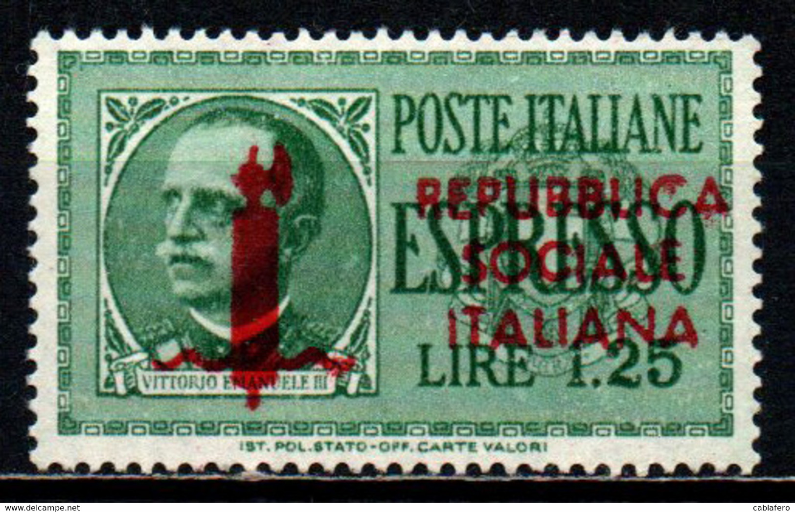 ITALIA RSI - 1944 - EFFIGIE DEL RE VITTORIO EMANUELE III CON SOVRASTAMPA - SENZA GOMMA - Correo Urgente