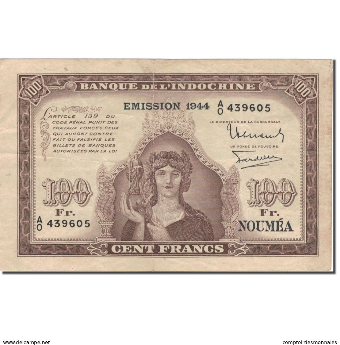 Billet, Nouvelle-Calédonie, 100 Francs, 1942, Undated (1942), KM:46b, TB - Nouvelle-Calédonie 1873-1985