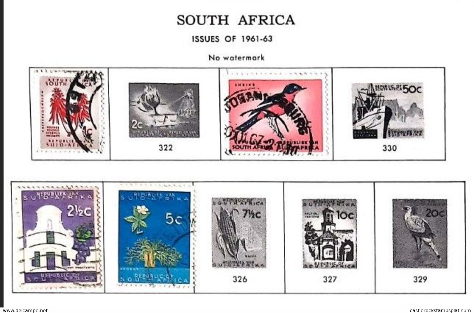 A) 1961-63, SOUTH AFRICA, WITH CANCELLATIONS CORAL TREE, RED BREASTED BUBU, GREAT CONSTANCIA, AFRICAN BAOBAB; BLACK AND - Neufs