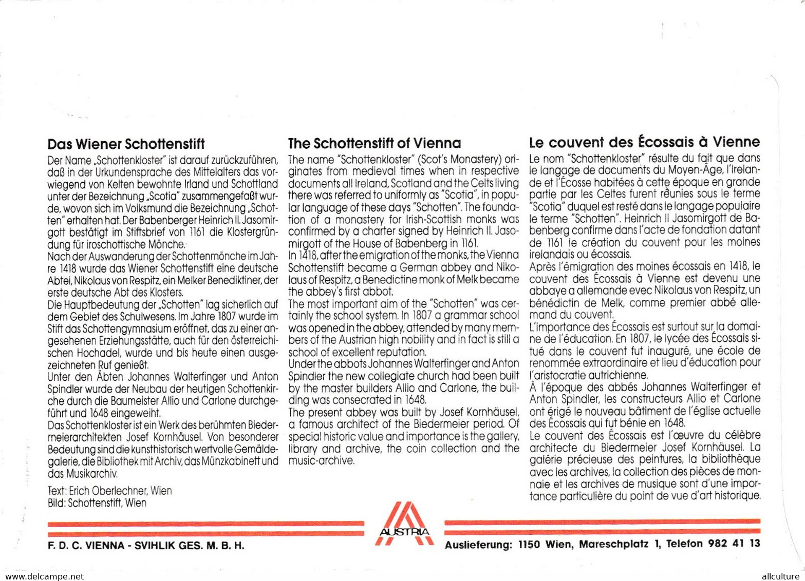A8426- ERSTTAG, THE SCHOTTENSTIFT OF VIENNA ,REPUBLIK OESTERREICH 1994 WIEN USED STAMP ON COVER - Storia Postale