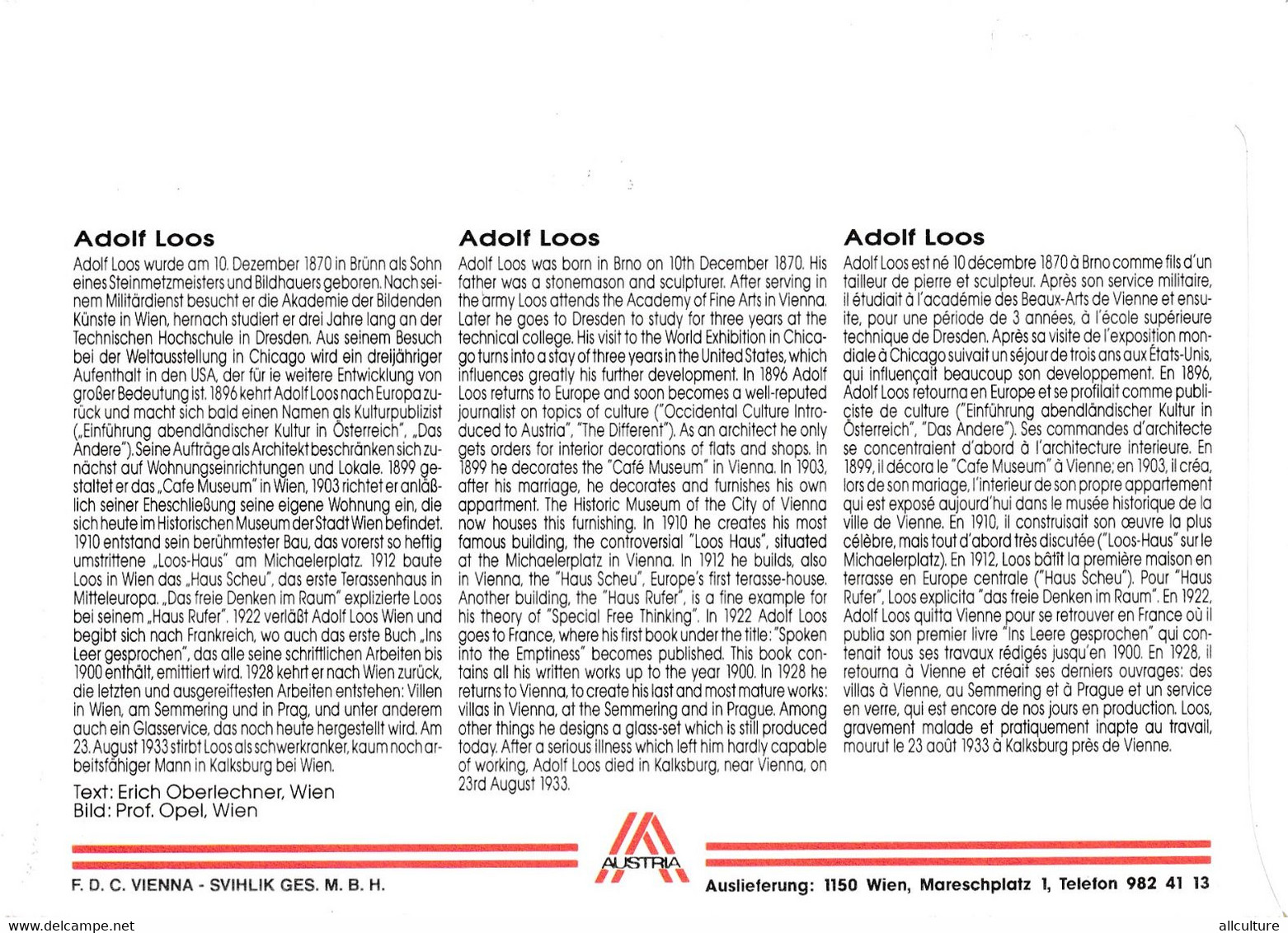 A8431- ERSTTAG,ADOLF LOOS AUSTRIAN ARCHITECT BUILDINGS, REPUBLIK OESTERREICH 1995 WIEN USED STAMP ON COVER - Lettres & Documents