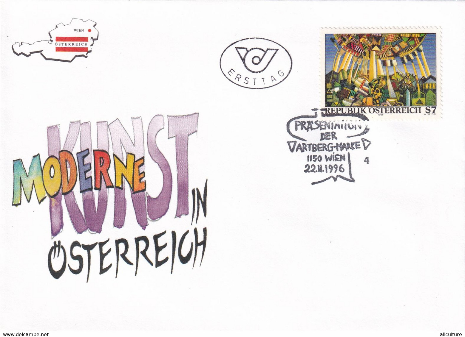 A8450- ERSTTAG, THE MODERN ART REINHARD ARTBERG REPUBLIK OESTERREICH 1996 WIEN USED STAMP ON COVER - Briefe U. Dokumente