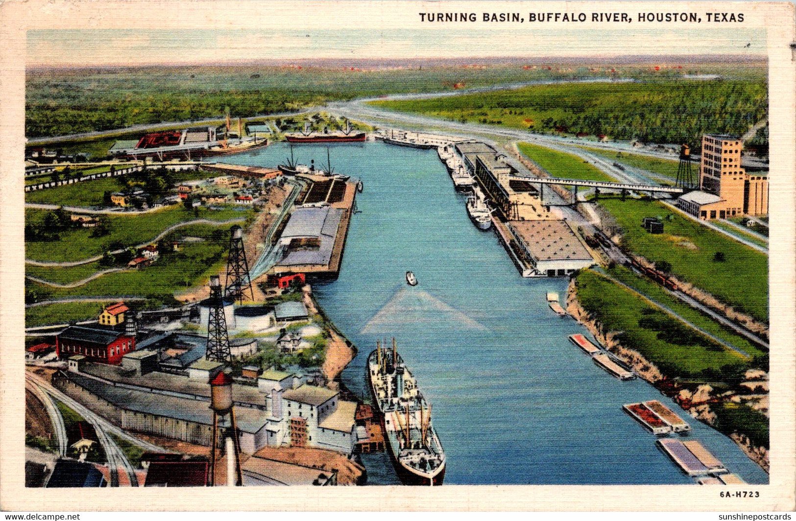 Texas Houston Buffalo River Ship Channel Turning Basin 1946 Curteich - Houston