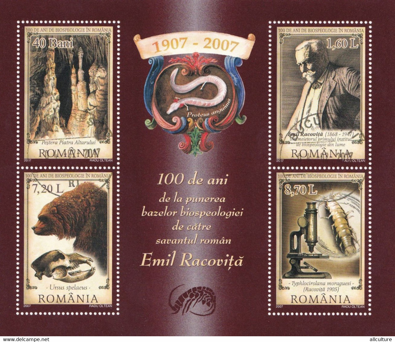 EMIL RACOVITA SCIENTIST, BIOSPEOLOGY FOUNDER ROMANIA BLOCK 2007 MNH - Altri & Non Classificati