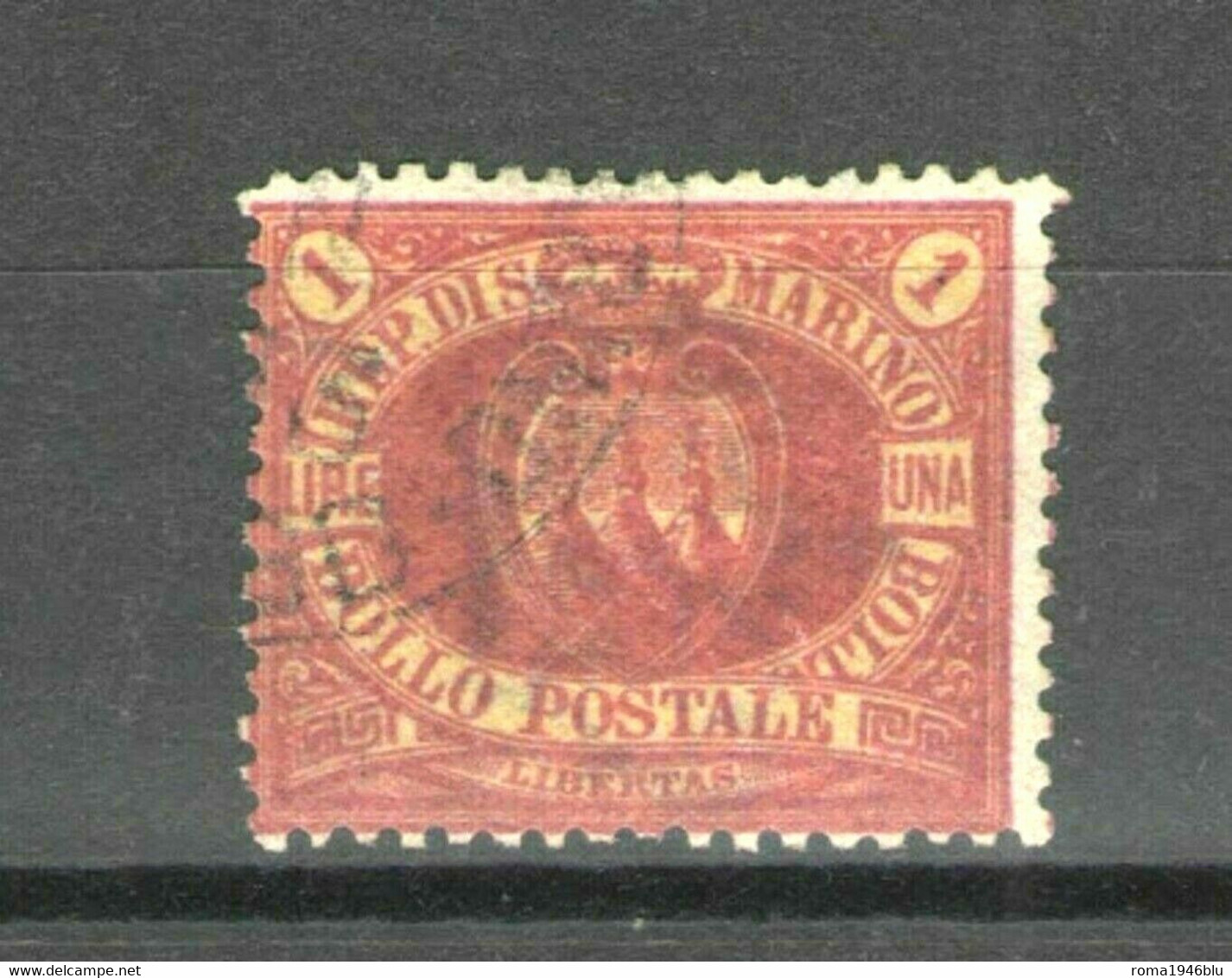 SAN MARINO 1892 1 LIRA ROSSA USATA BUONA CENTRATURA CERT. RAYBAUDI - Used Stamps