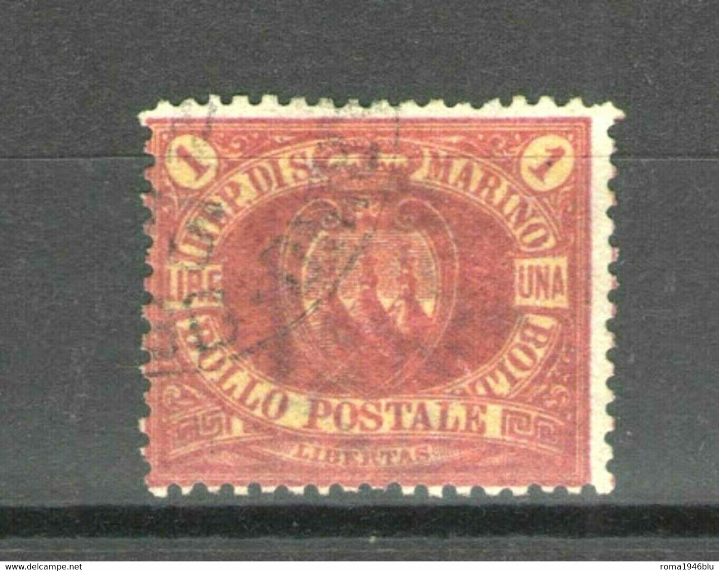 SAN MARINO 1892 1 LIRA ROSSA USATA BUONA CENTRATURA CERT. RAYBAUDI - Usados