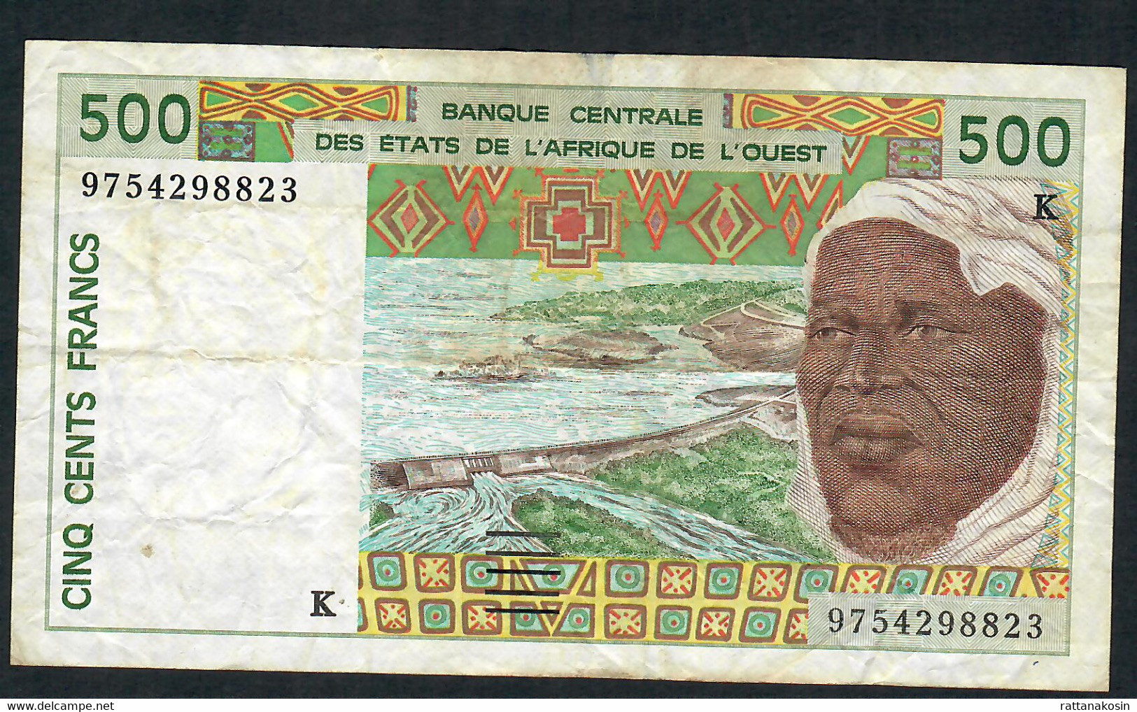 W.A.S. LETTER K SENEGAL P710Kg 500 FRANCS (19)97     10 Digit S/ns      VF NO P.h. - Senegal