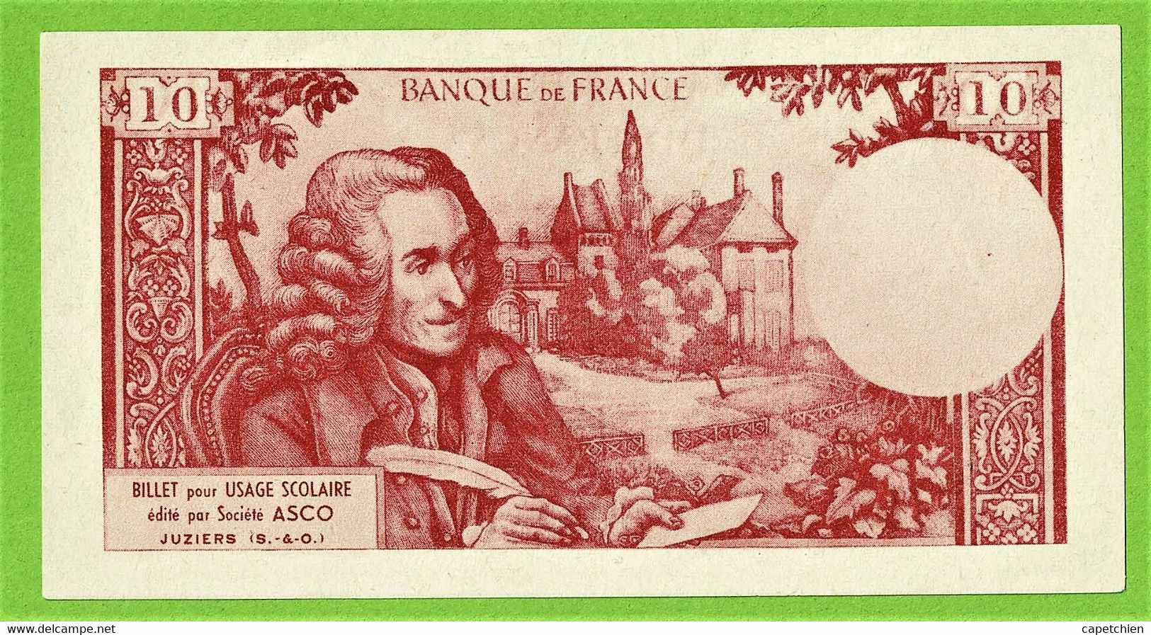 10FRANCS / SPECIMEN FACTICE/ USAGE SCOLAIRE / SOCITE ASCO - Fiktive & Specimen