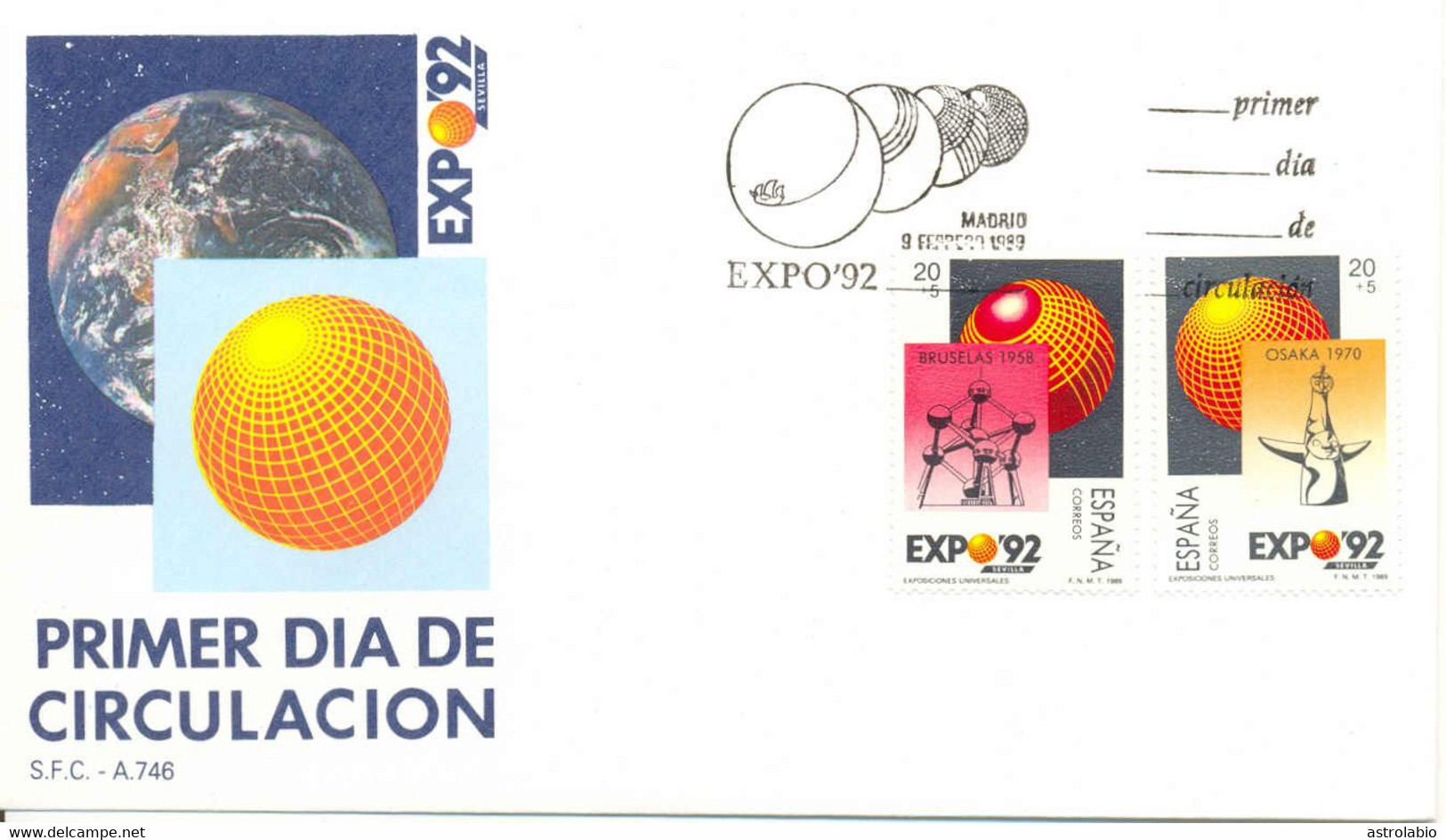 Espagne 1989 FDC (2) " Exposition Universelle, à Séville " Yvert 2606/9 Flamme. Voir 2 Scan - 1992 – Séville (Espagne)