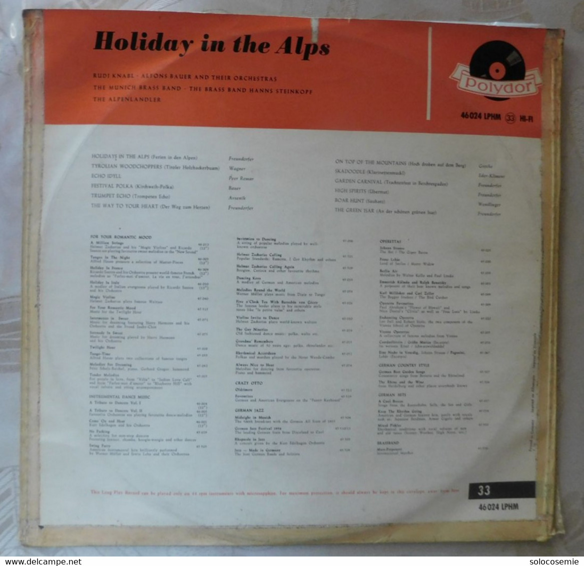 33 Giri Disco In Vinile : HOLIDAY IN THE ALPS , Polydor  46024 LPHM - Otros - Canción Alemana