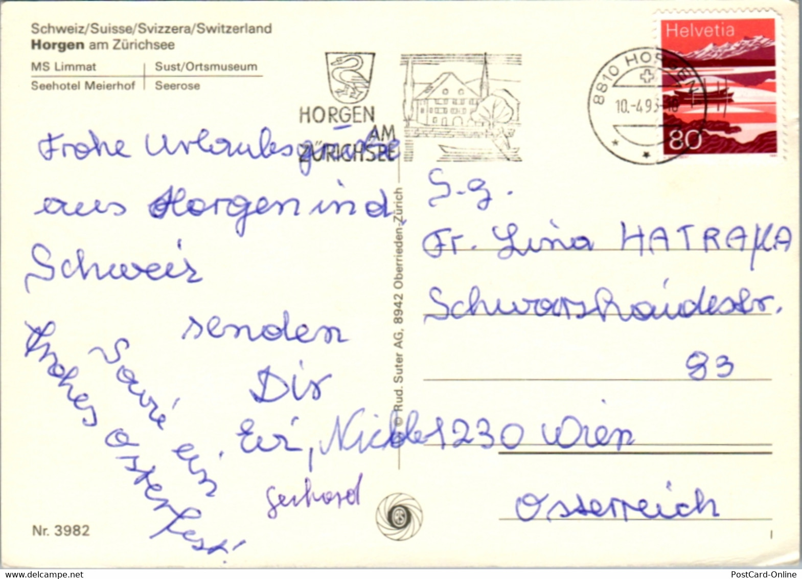 11591 - Schweiz - Horgen Am Zürichsee , Limmat , Sust , Seehotel Meierhof , Seerose , Mehrbildkarte - Gelaufen 1993 - Horgen