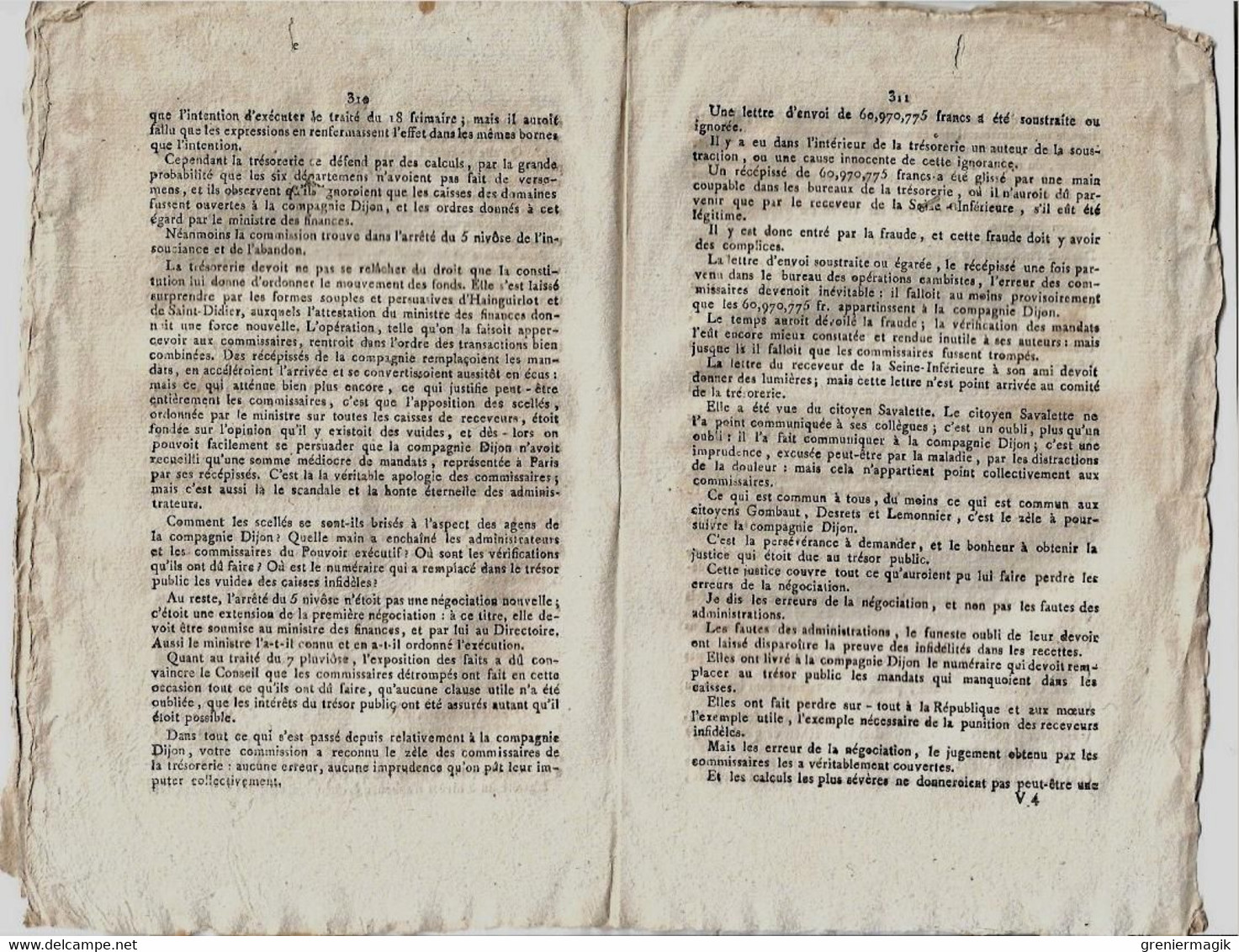 Journal Des Débats Et Lois Brumaire An VI 1797 Lettre De Bonaparte à L'archevêque De Gênes/Affaire Compagnie De Dijon - Newspapers - Before 1800