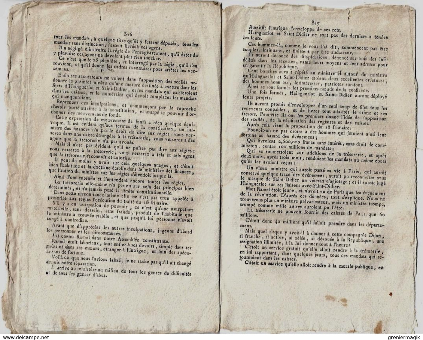 Journal des débats et lois brumaire an VI 1797 Lettre de Bonaparte à l'archevêque de Gênes/Affaire Compagnie de Dijon