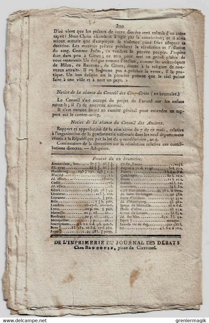 Journal des débats et lois brumaire an VI 1797 Lettre de Bonaparte à l'archevêque de Gênes/Affaire Compagnie de Dijon