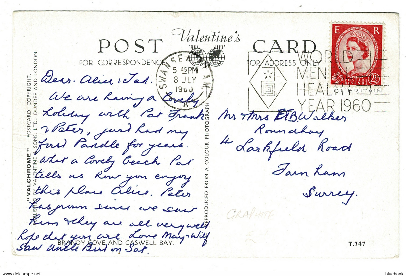 Ref 1488 - 1960 Postcard - Brandy Cove & Caswell Bay Glamorgan Wales - Mental Health Slogan - Glamorgan