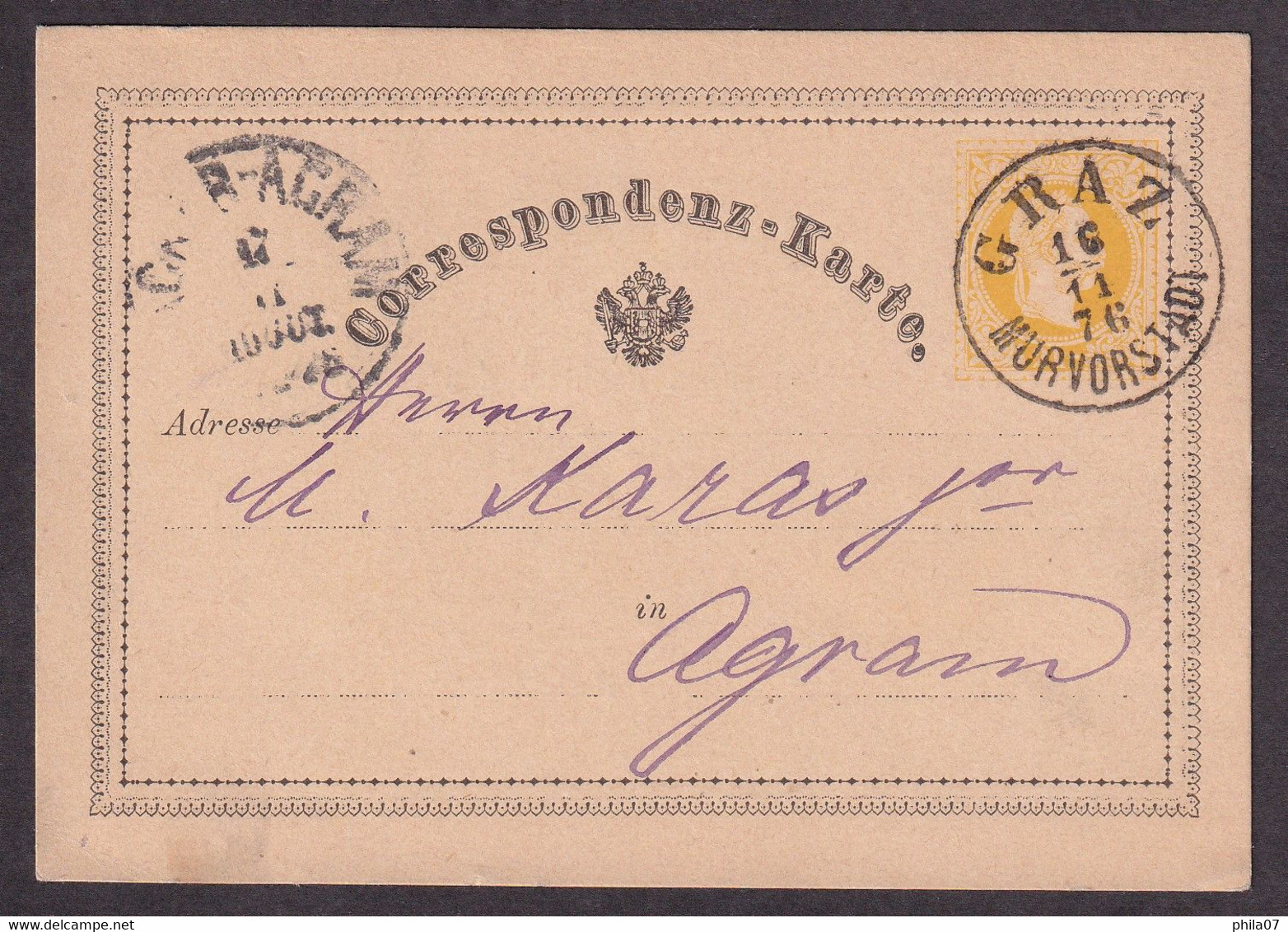 Austria - Stationery Sent From Graz To Zagreb 1876. Excellent Quality. - Other & Unclassified