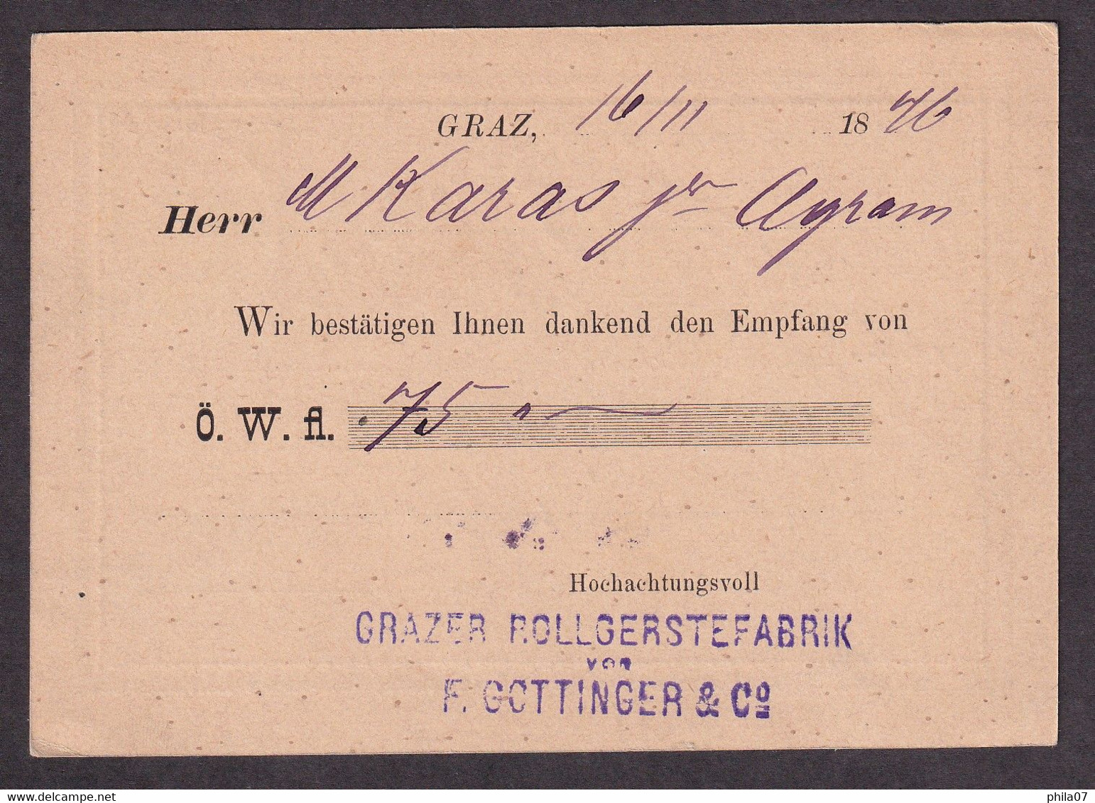 Austria - stationery sent from Graz to Zagreb 1876. Excellent quality.