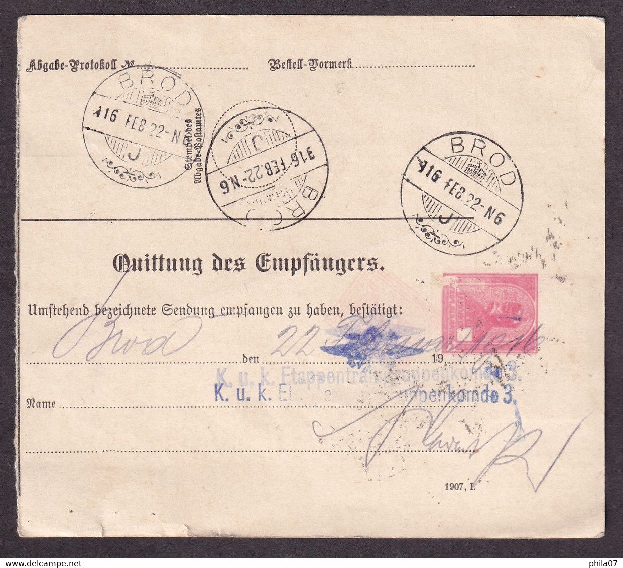 Austria - Parcel Card For Package Sent From Wien To Brod On Sava (Croatia) 1916. - Otros & Sin Clasificación