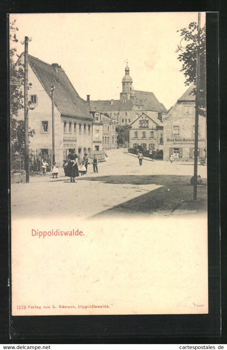 AK Dippoldiswalde, Ortspartie Mit Kirchturm - Dippoldiswalde