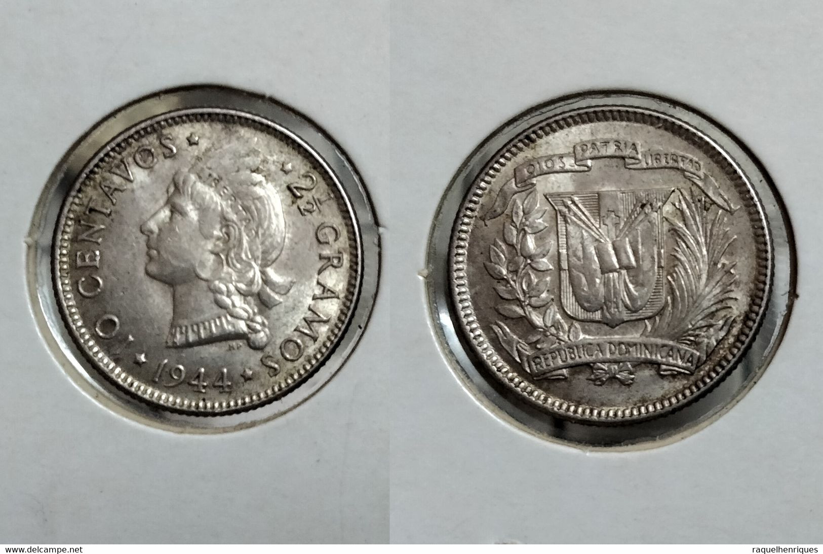 REP. DOMINICANA 10 CENTAVOS 1944 Km# 19 SILVER (G#08-60.1) - Dominikanische Rep.