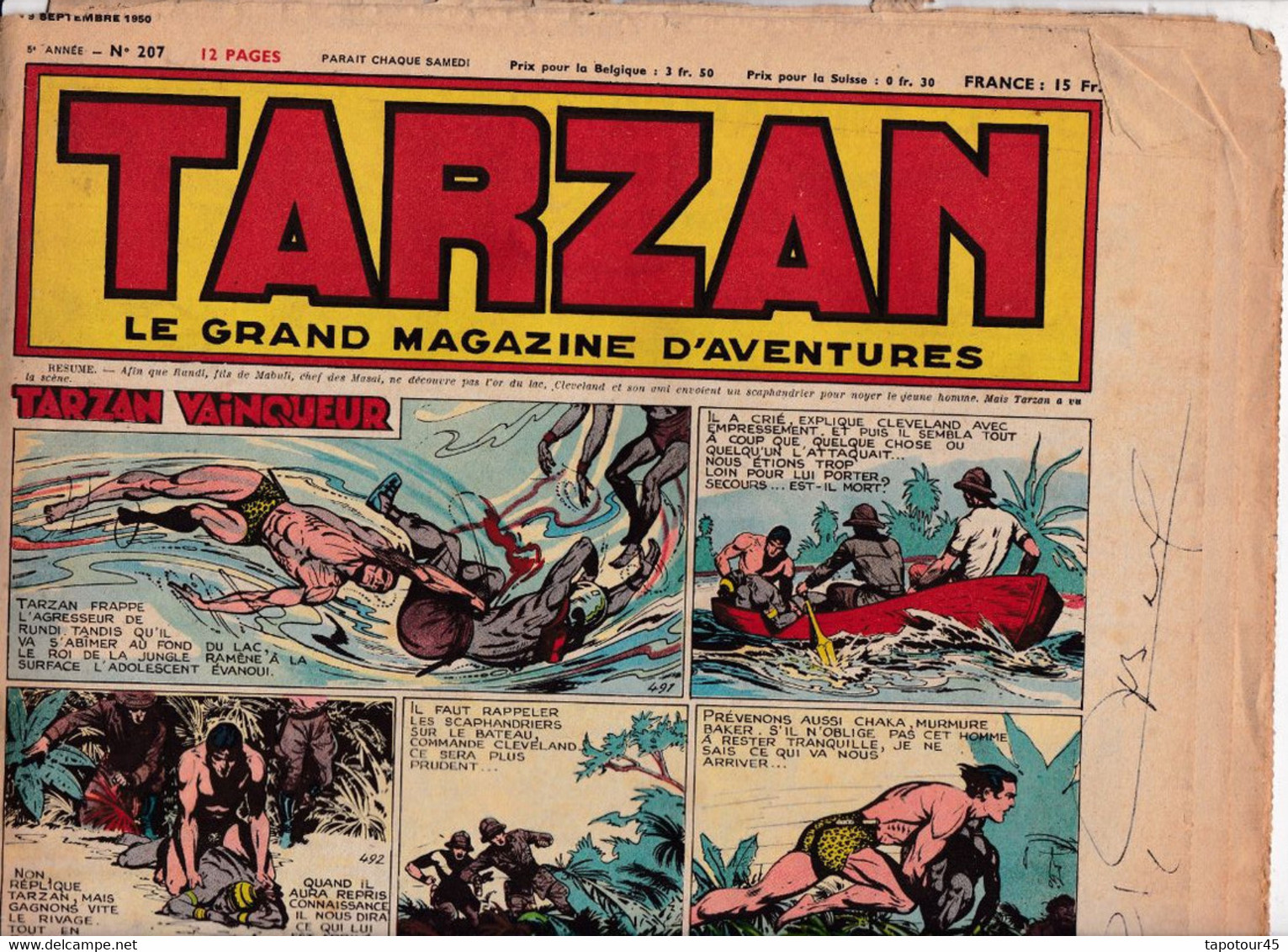C 16) "Tarzan" > 5 Ième Année > 1950 > N° 207 > (Nouveau 6  Pgs R/V > FT 380 X 290 Mm - Tarzan