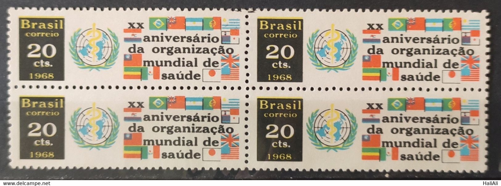 C 615 Brazil Stamp Birthday Of The World Organization Of Health Flag Map 1968 Block Of 4 - Other & Unclassified